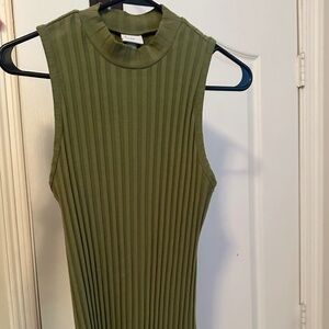 🌿 A New Day Olive Ribbed Sleeveless Mock-Neck Top – Size S